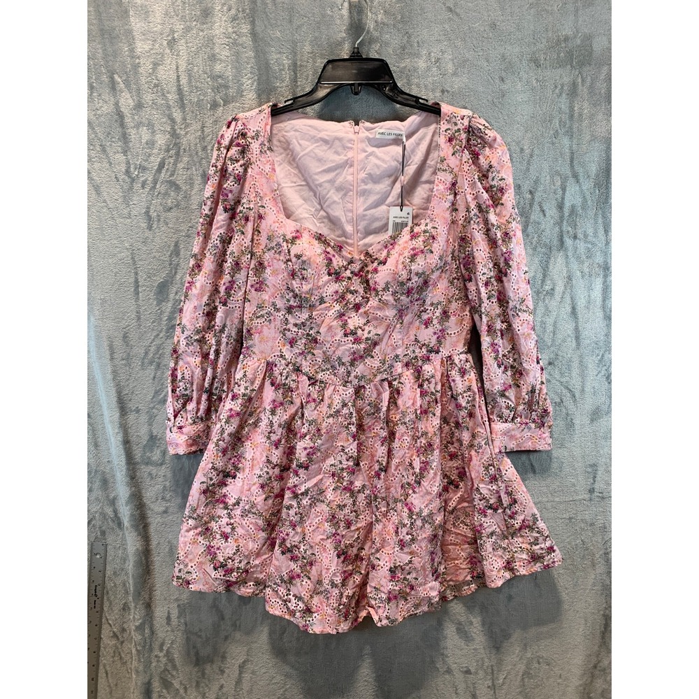 Avec Les Filles Antoinette Floral Eyelet Mini Dress Pink Sweetheart Size 12 NEW